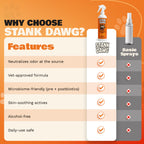 Stank Dawg product features and comparison chart on an orange background