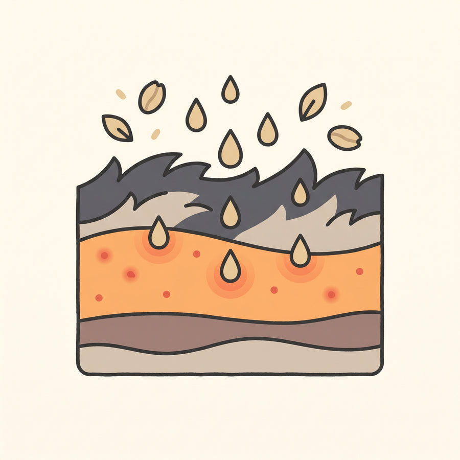 Illustration of soothing ingredients absorbing into dog skin